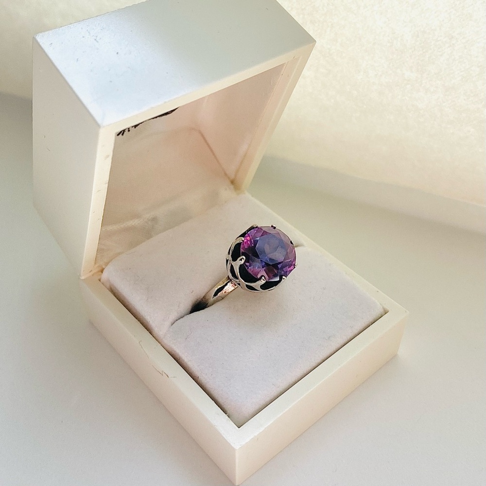 Vintage Taxco Mexico 925 Silver Purple Alexandrite? Crown Statement Ring size 6 - Picture 4 of 12